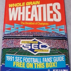 1991 SEC Southeastern Conference (Front panel says “1991 SEC Football Fans’s Guide Free On This Box)  (Standard back panel)