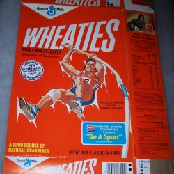 1978 Bruce Jenner (pole vaulting) (Wheaties sports federation presents “Be a Sport” on front)