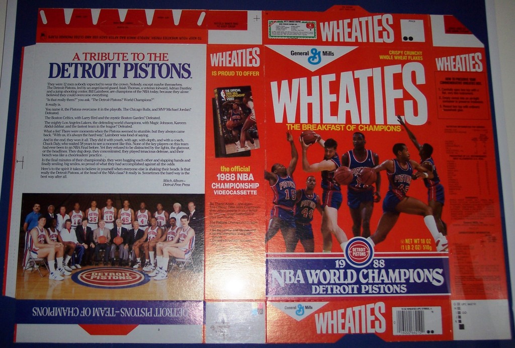1988 Detroit Pistons 1988 NBA World Champions (Phantom) WHEATIES Box