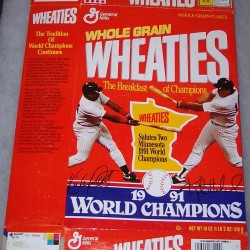 1991 Wheaties Salutes Two Minnesota 1991 World Champions-Puckett/ Hrbeck WHEATIES Box